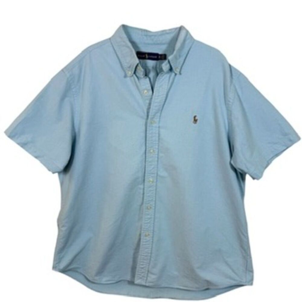 Ralph Lauren Short Sleeve Oxford Button Down Shirt Mens XL Blue EUC